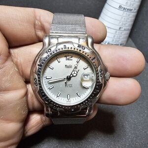 Moulin Horological Mens Quartz Fashion Watch Silver Tone Date Just Dial Working